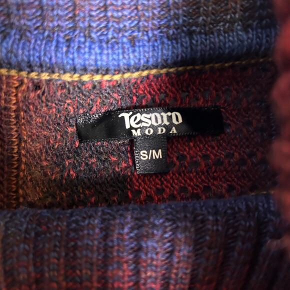 Tesoro Moda Knit Poncho Womens S/M Colorful Cowl Neck Festival Western Flowy - Picture 4 of 7